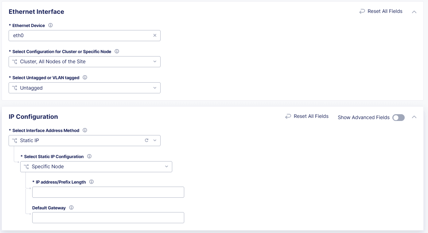Figure: Configure Static IP as Interface Address Method