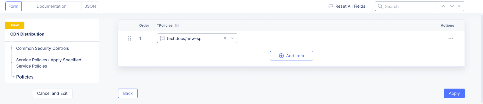 Figure: Select Specific Service Policy
