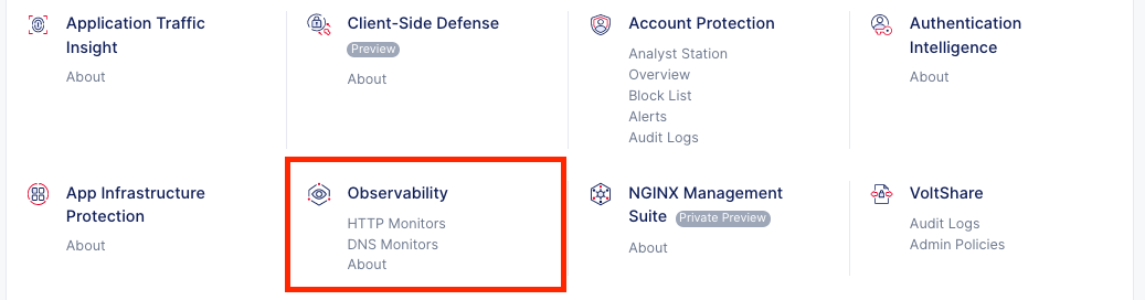 Figure: Observability Menu