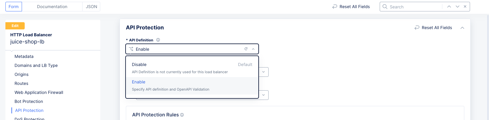 Figure: Enable API Definition