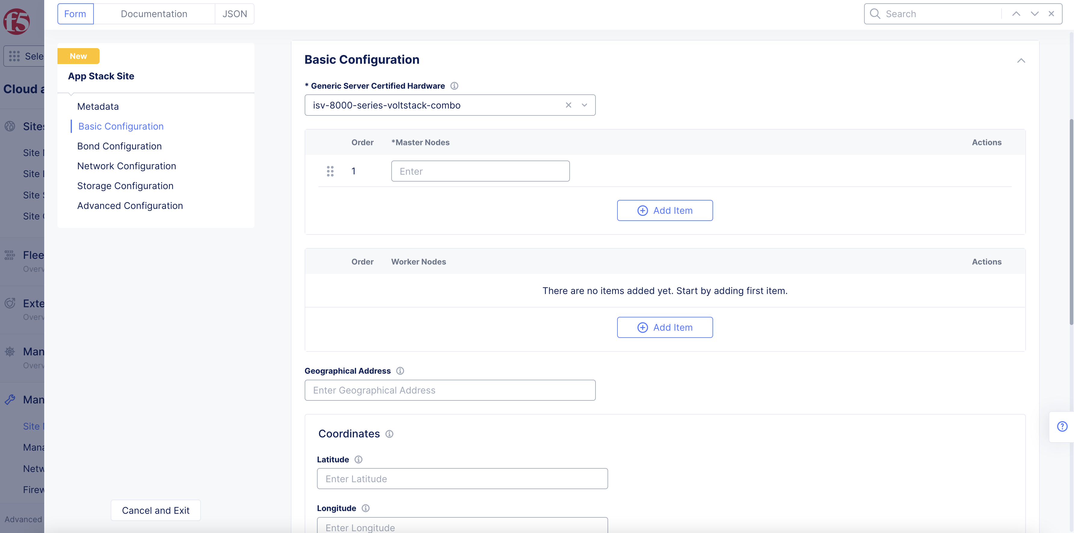 Figure: App Stack Site Basic Configuration Section