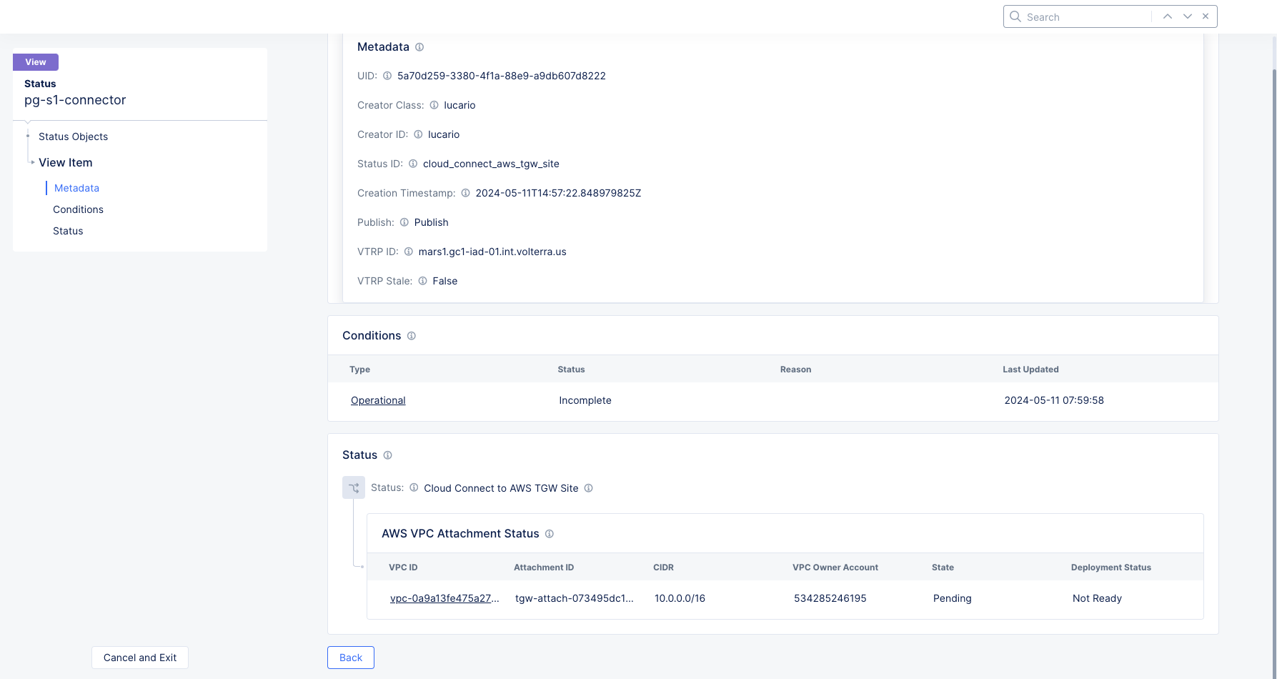 Figure: AWS Cloud Connect Status