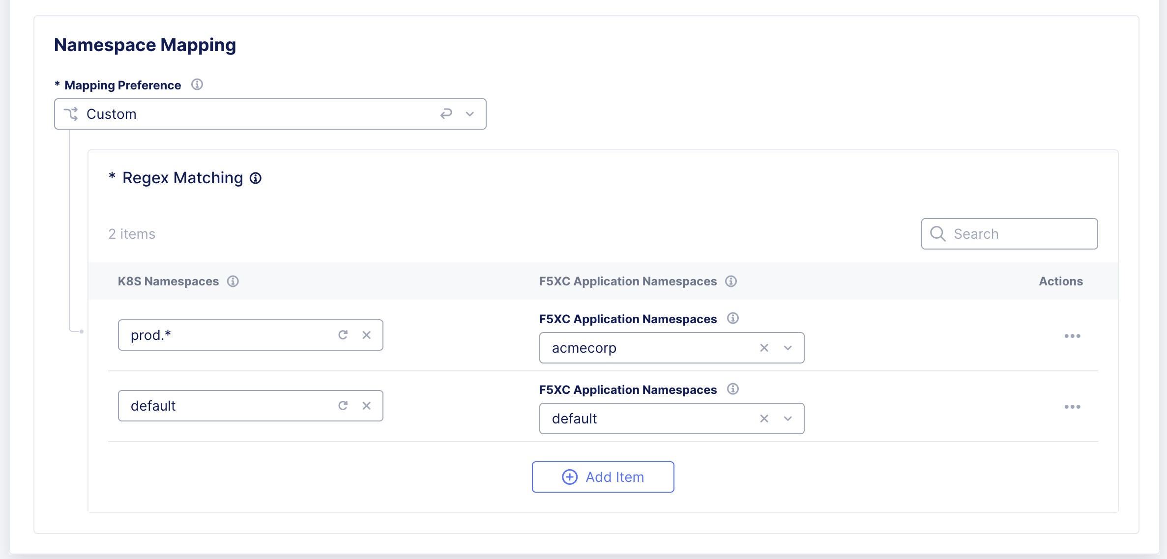 Figure: Configure Namespace Mapping
