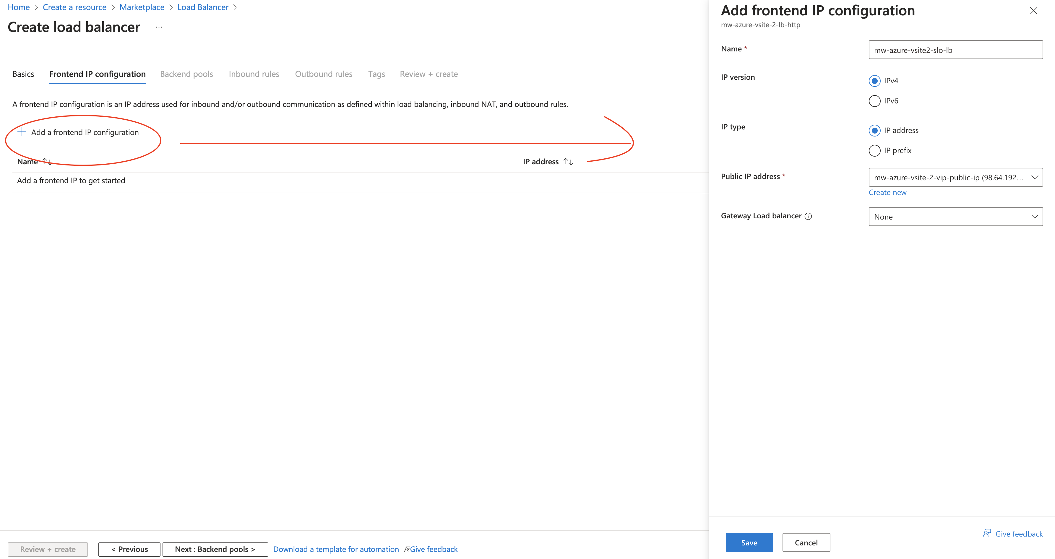 Figure: Add Frontend IP Address