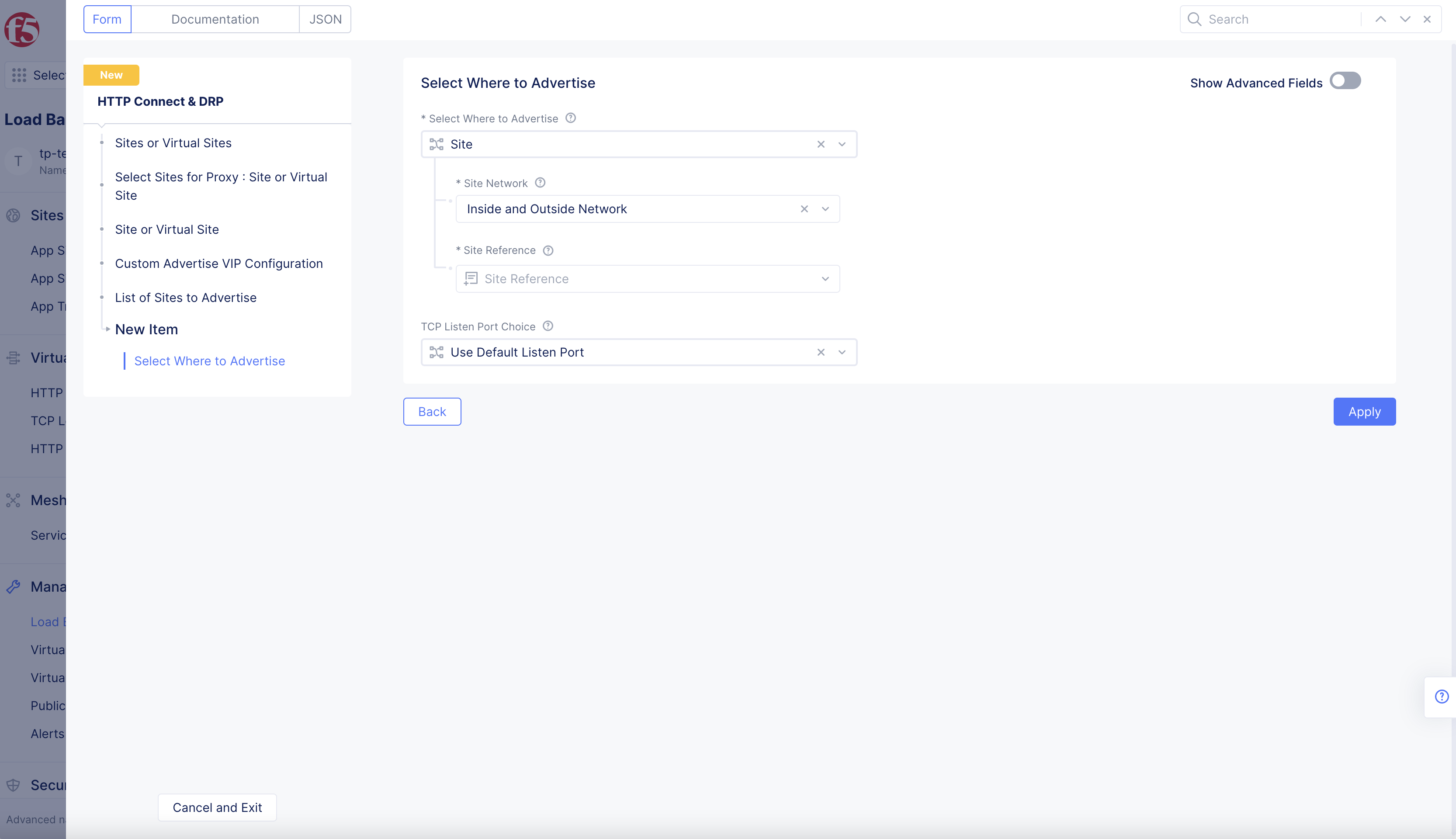 Figure: Advertise policy configuration
