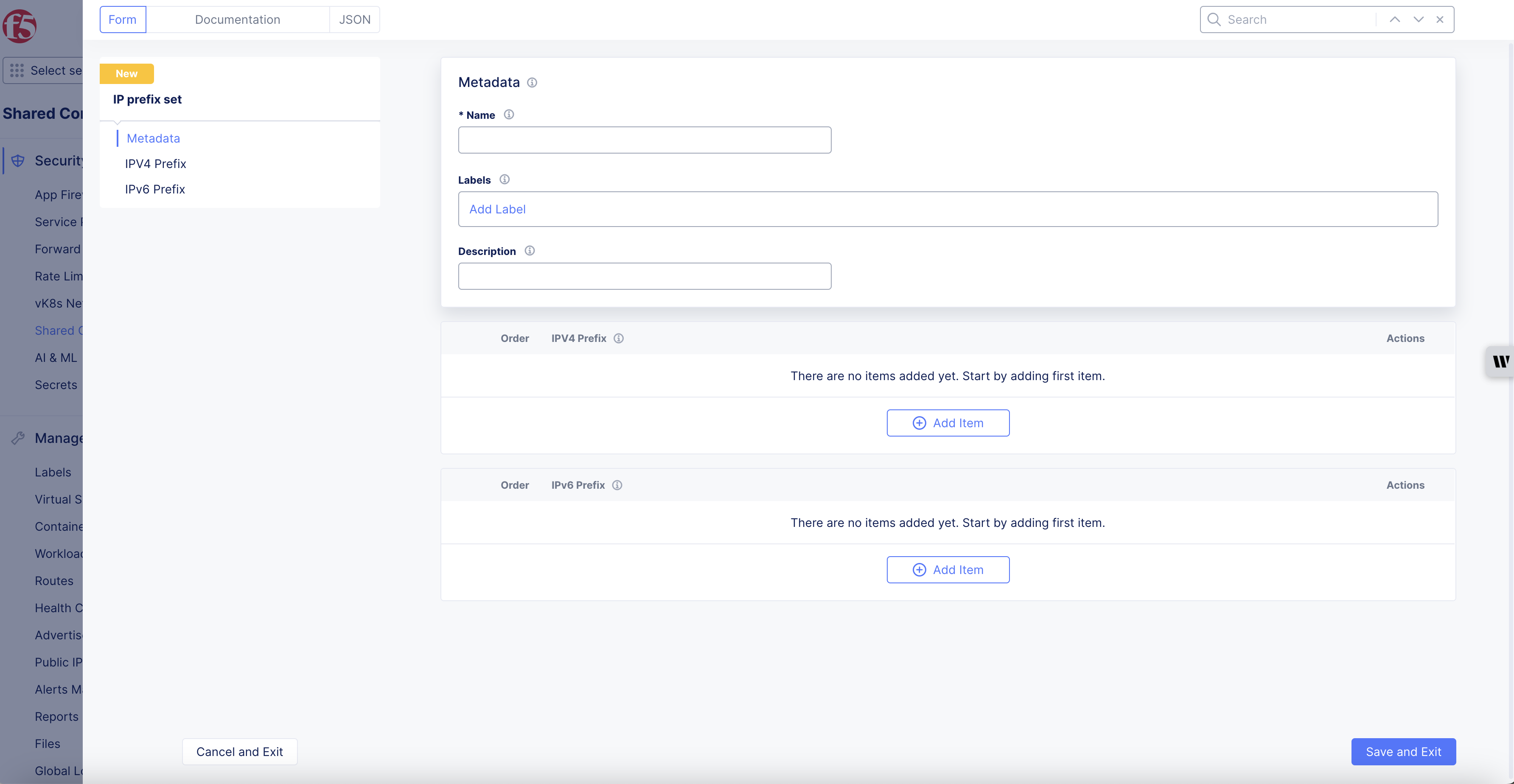 Figure: IP Prefix Set Creation