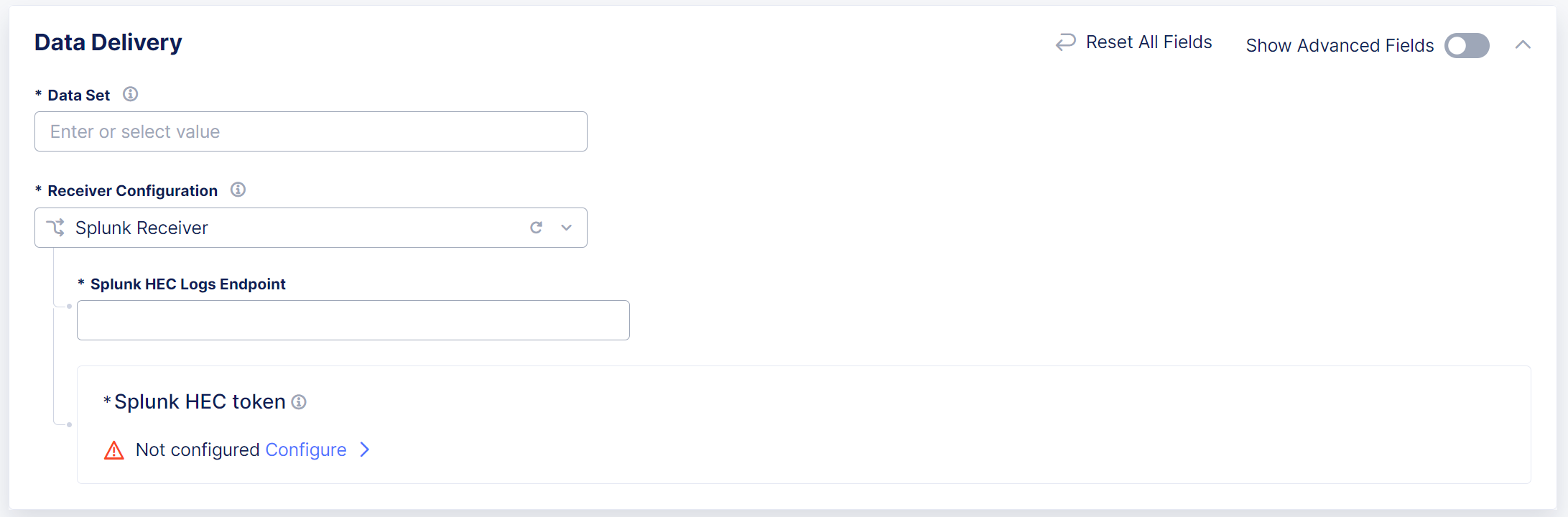 Figure: Configure a Splunk Receiver