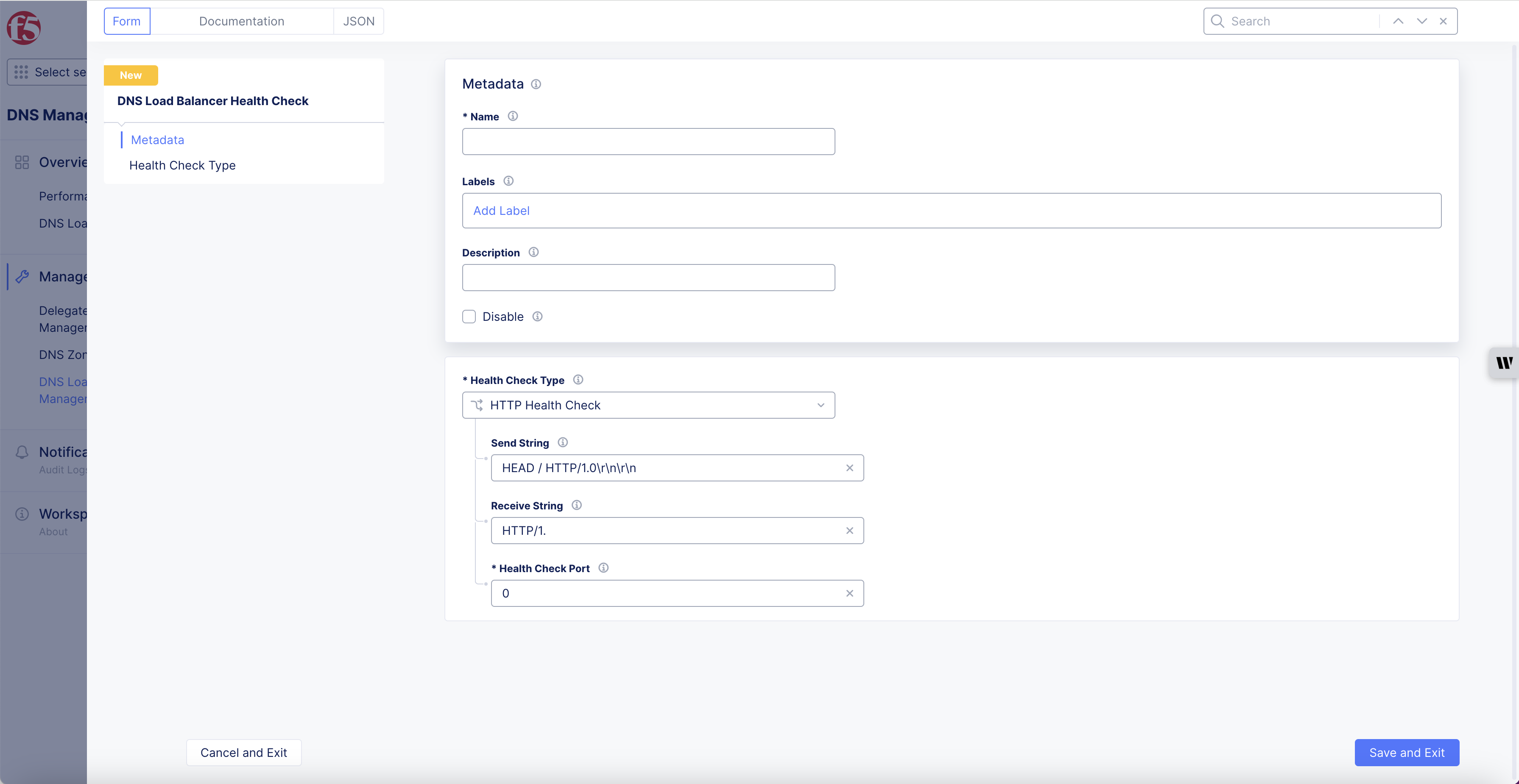 Figure: DNSLB Health Check Form